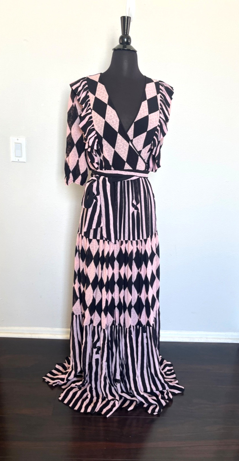 DVF Diane Von Furstenberg Harlequin-print Maxi Dress Sz 10 True Wrap