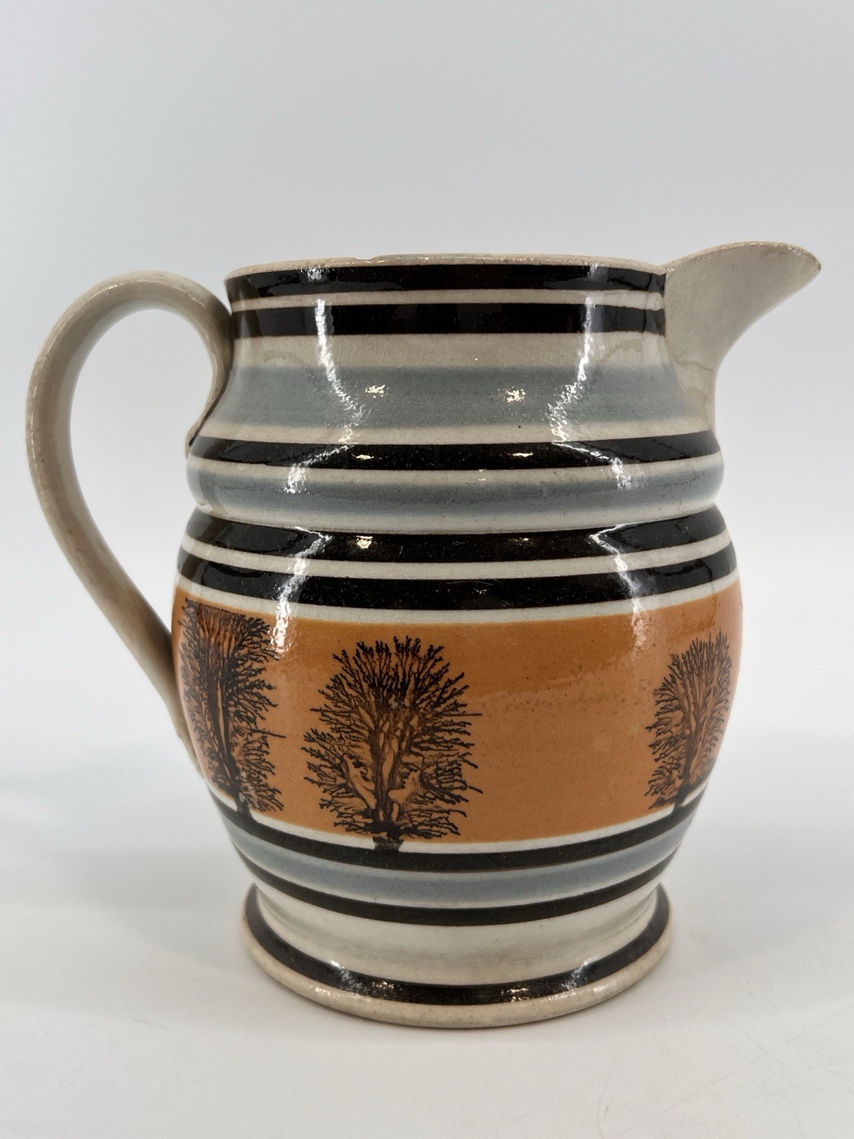 Early Staffordshire Mochaware Mocha Pitcher With Banded Decoration