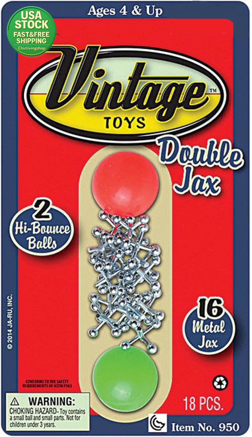 Vintage Metal Jacks Game Set Classic Kids Toy 16 Jacks Two Bouncy Balls 1 Pack