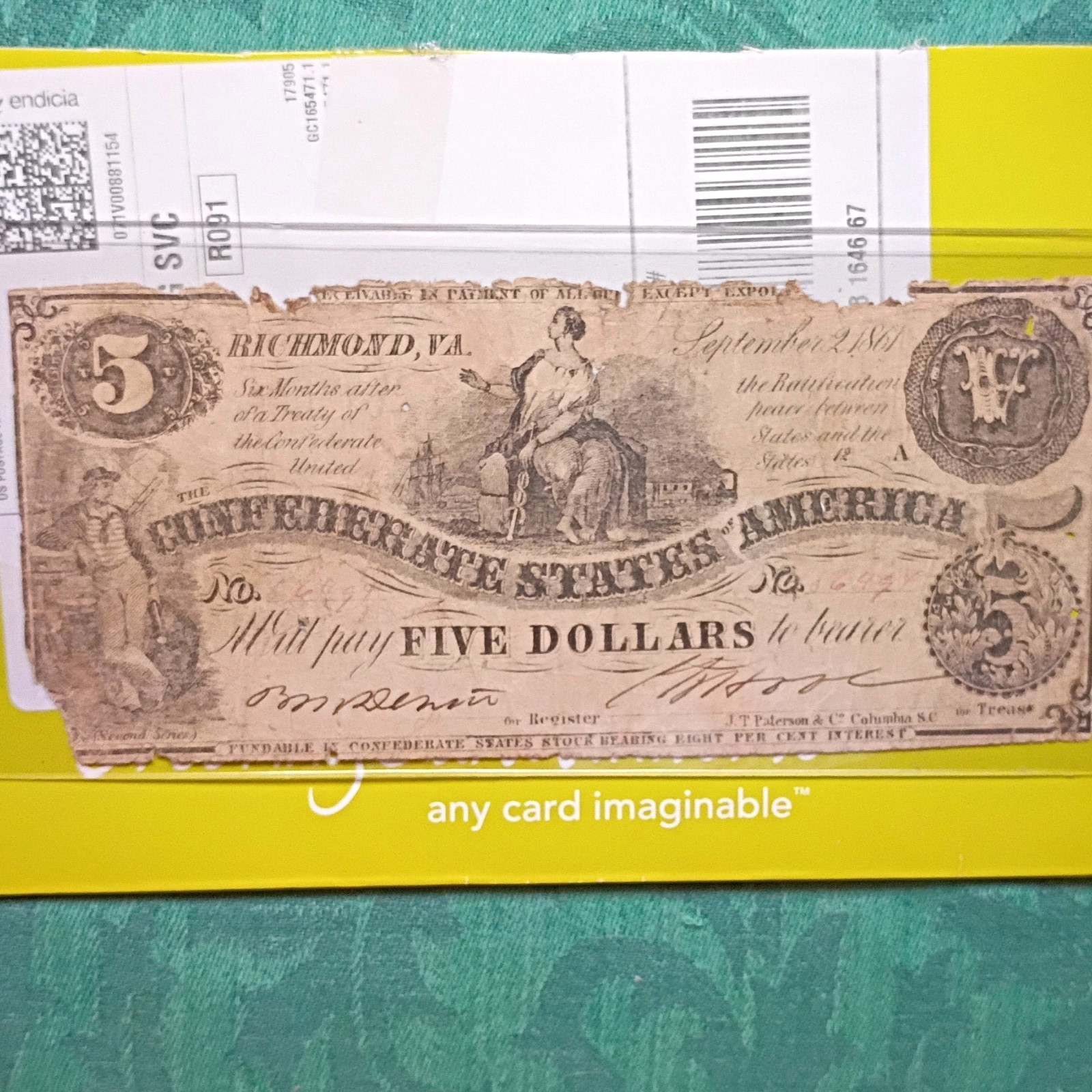 Confederate States of America $5 Note Richmond, VA Sept 2, 1861 Circulated Confederate States of America $5 Note Richmond, VA Sept 2, 1861 Circulated