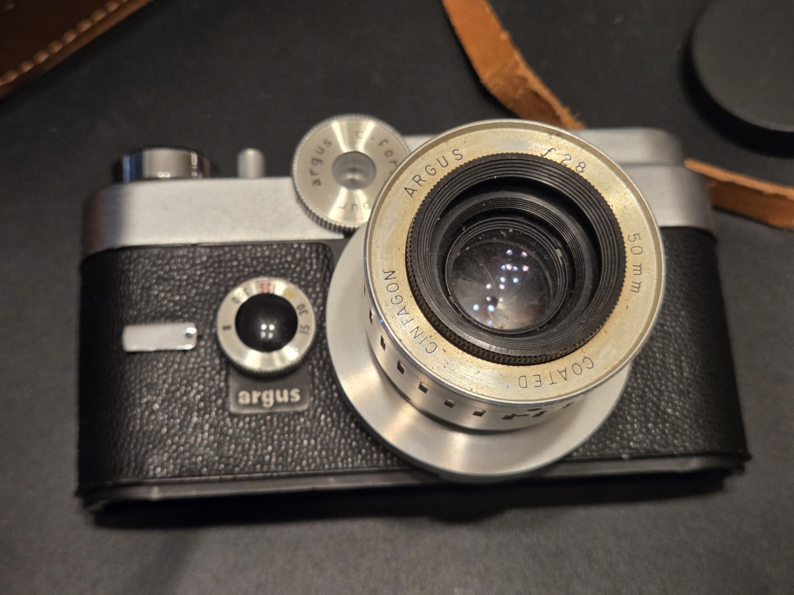 Vintage Argus C44 35mm Film Camera w/California Saddle Leather Case, EX+