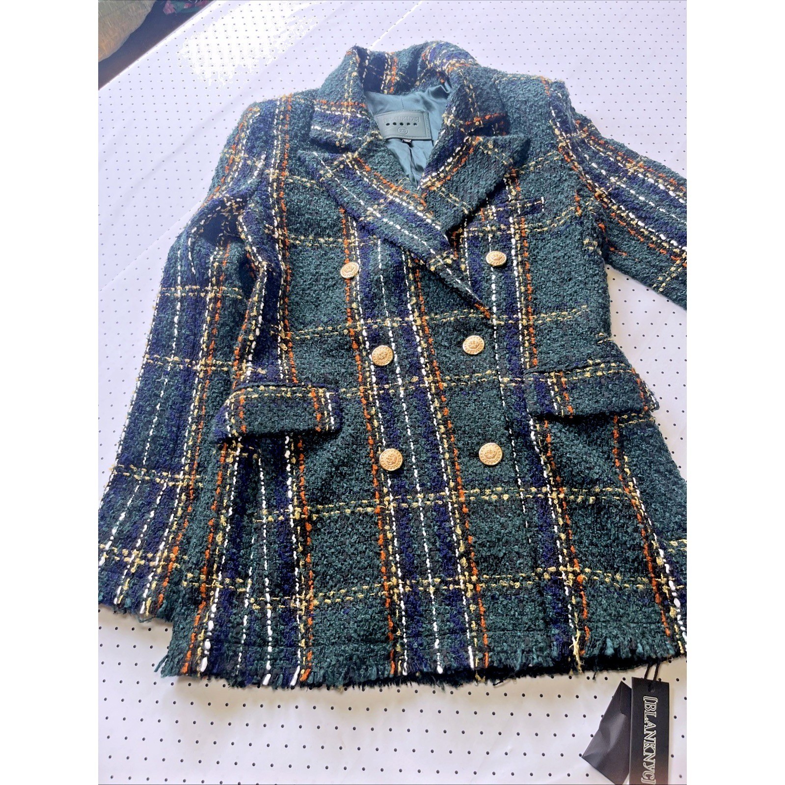NWT BLANKNYC Double Breasted Plaid Tweed Coat Womens XS Emerald Green Gold NWT BLANKNYC Double Breasted Plaid Tweed Coat Womens XS Emerald Green Gold