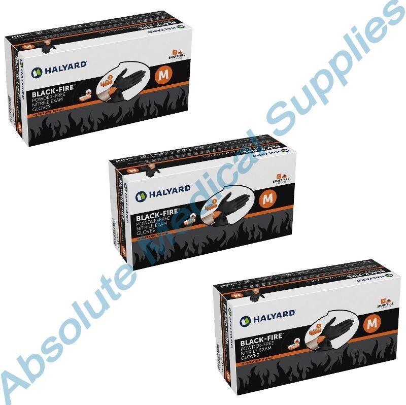 *450-Pieces* Halyard Black-Fire PF Nitrile Medical Exam Gloves Medium 44757 *450-Pieces* Halyard Black-Fire PF Nitrile Medical Exam Gloves Medium 44757