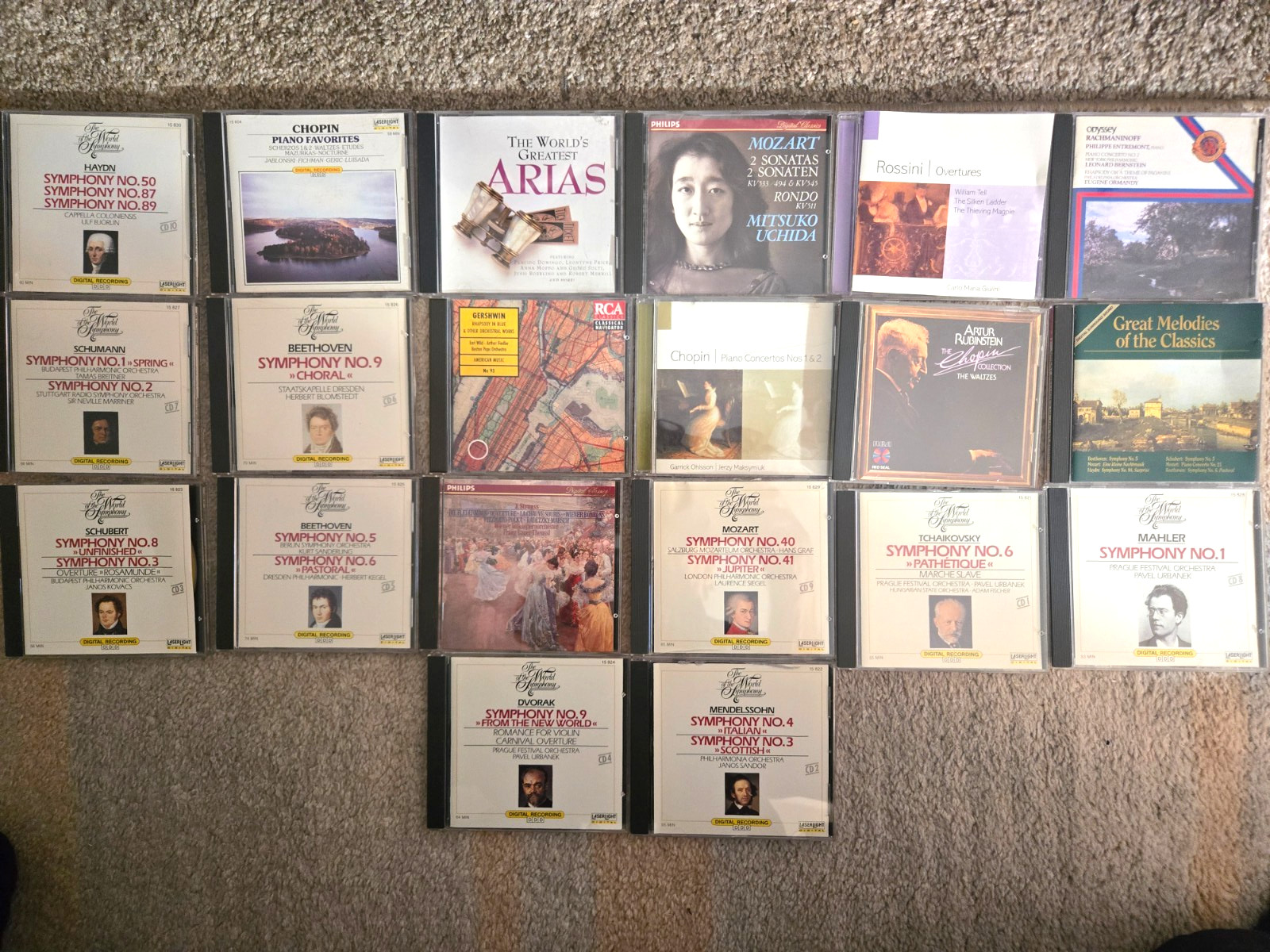 Lot of 20 Classical Music CDs – Syphonies, Tchaikovsky, Chopin, Rosisini, Mozart