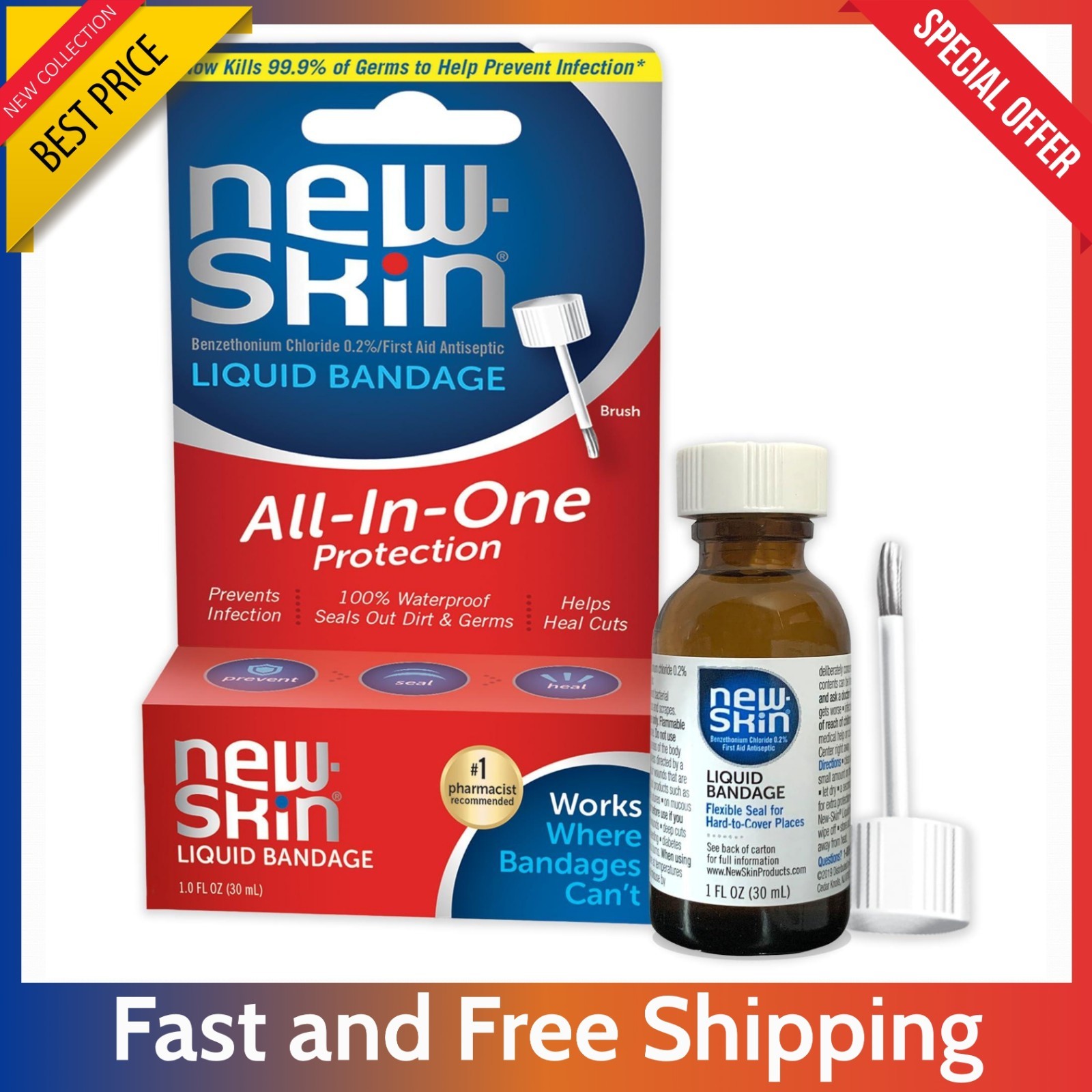 New-Skin Liquid Bandage – Waterproof Protection for Scrapes & Minor Cuts 1 fl oz New-Skin Liquid Bandage – Waterproof Protection for Scrapes & Minor Cuts 1 fl oz
