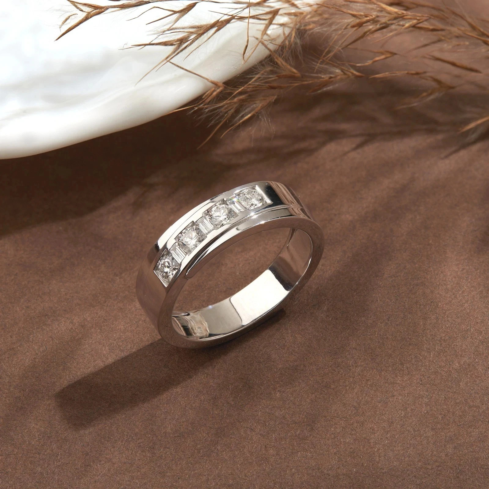 Men\'s Wedding Eternity Band Ring 0.65 CT Round Cut Natural Diamond Platinum 950