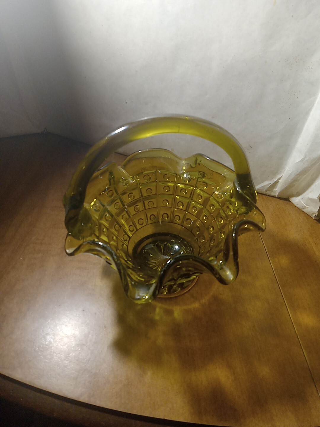 Vintage Small Art Glass Green Basket Fenton ??????