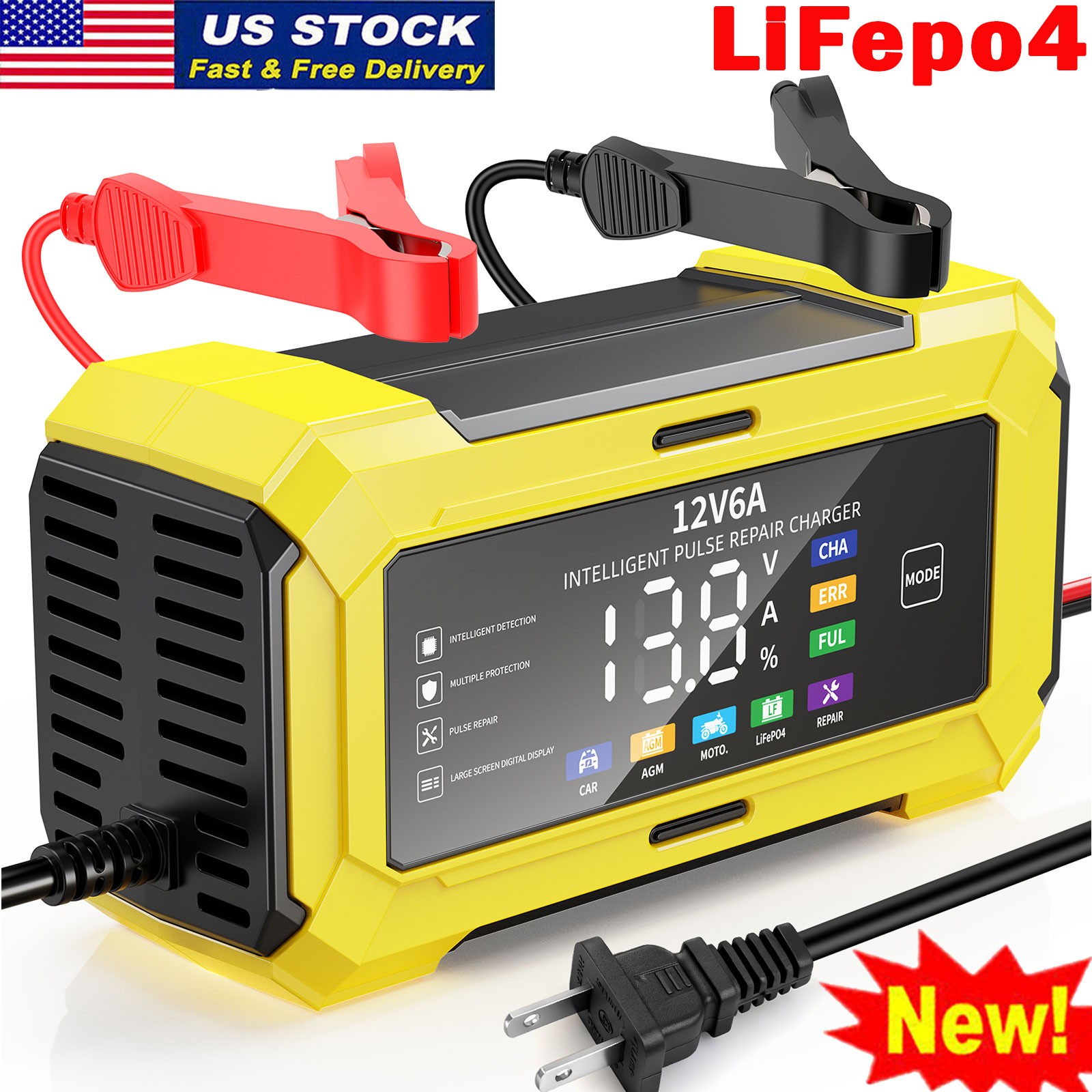 12V Smart Car Battery Charger Maintainer Trickle Repair 12 Volt Lifepo4 Lithium