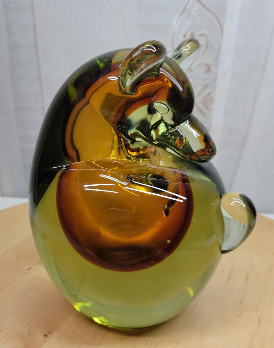 VTG Murano Sommerso Technique Green & Amber Rolly Polly Bear 7\