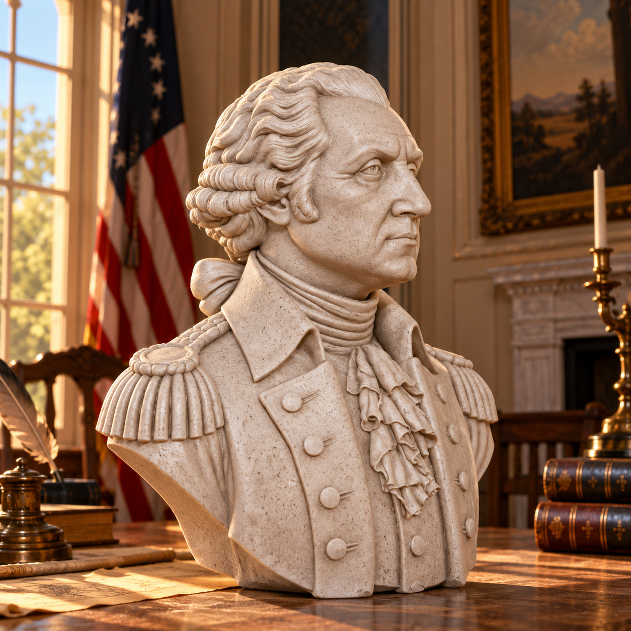 George Washington Bust Statue US President Figure 3D Printed History Desk Decor