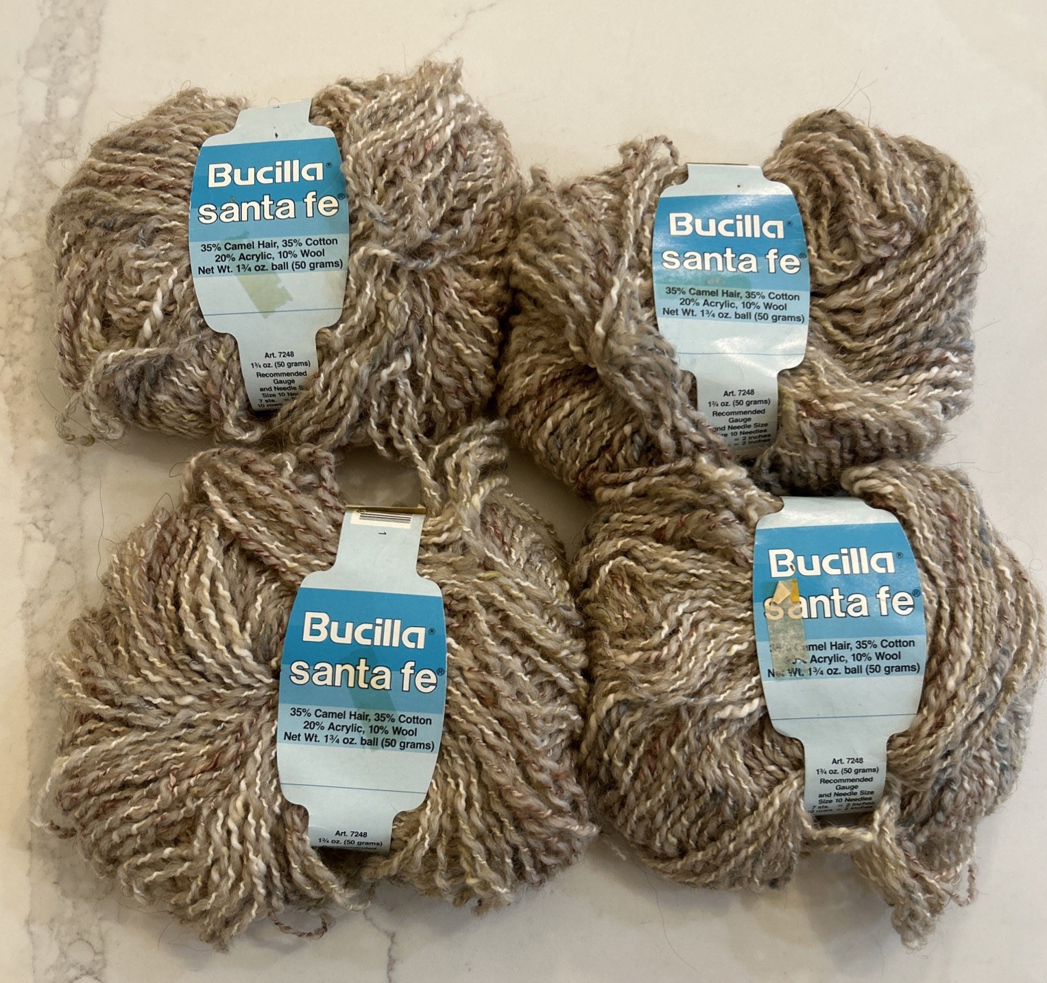 Lot of 4 Balls Bucilla Santa Fe Yarn Camel Hair Blend #2 Brown Variegated VTG