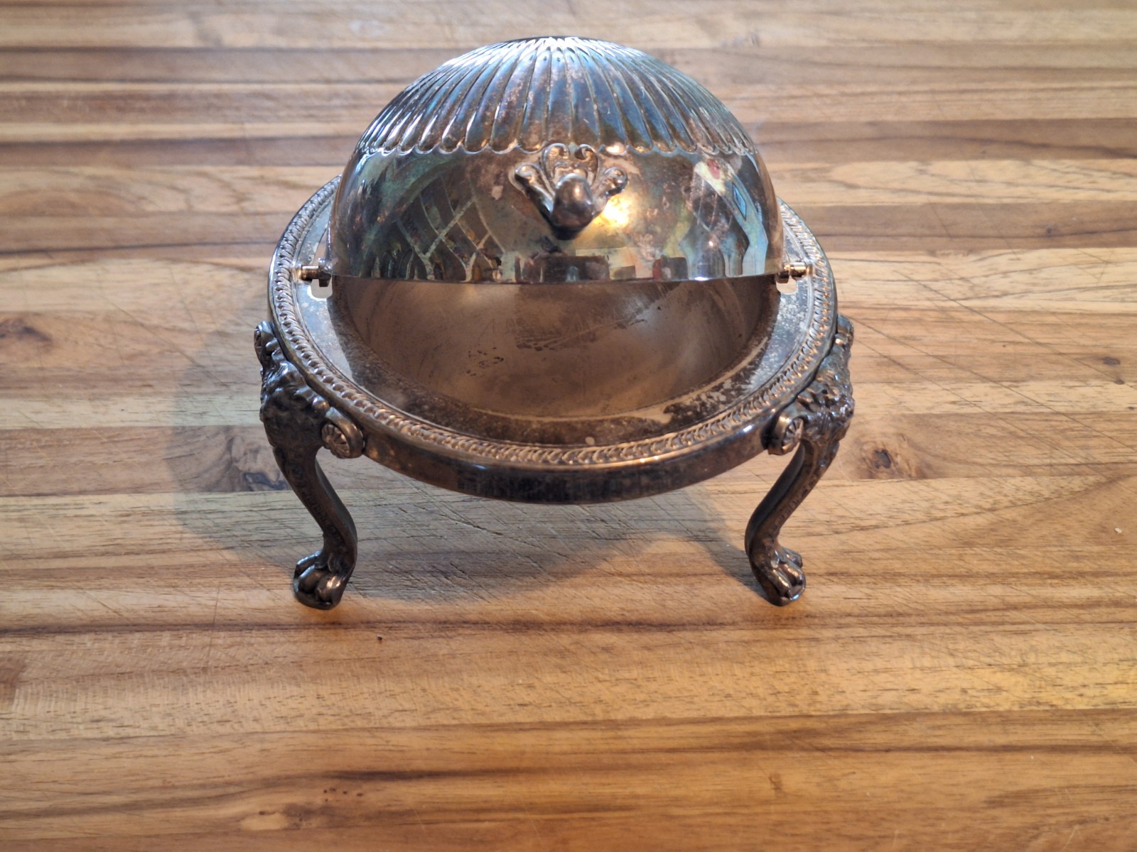 VTG 1883 FB Rogers Silver Co 273 Roll Top Caviar/Butter Dish Server Lion Head