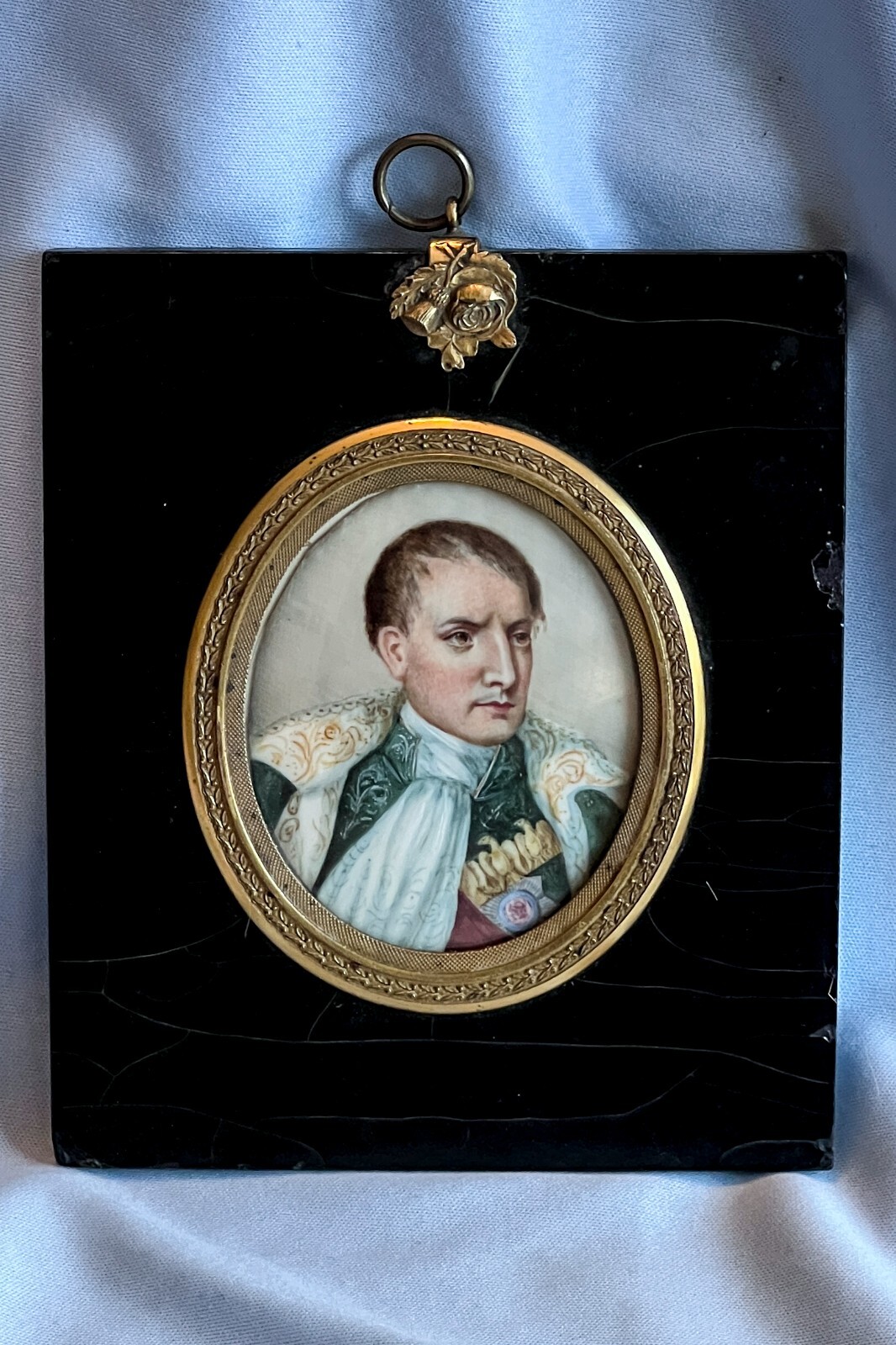 19th C Hand Painted Portrait France Emperor Napoleon Bonaparte Waterloo Battle 19th C Hand Painted Portrait France Emperor Napoleon Bonaparte Waterloo Battle