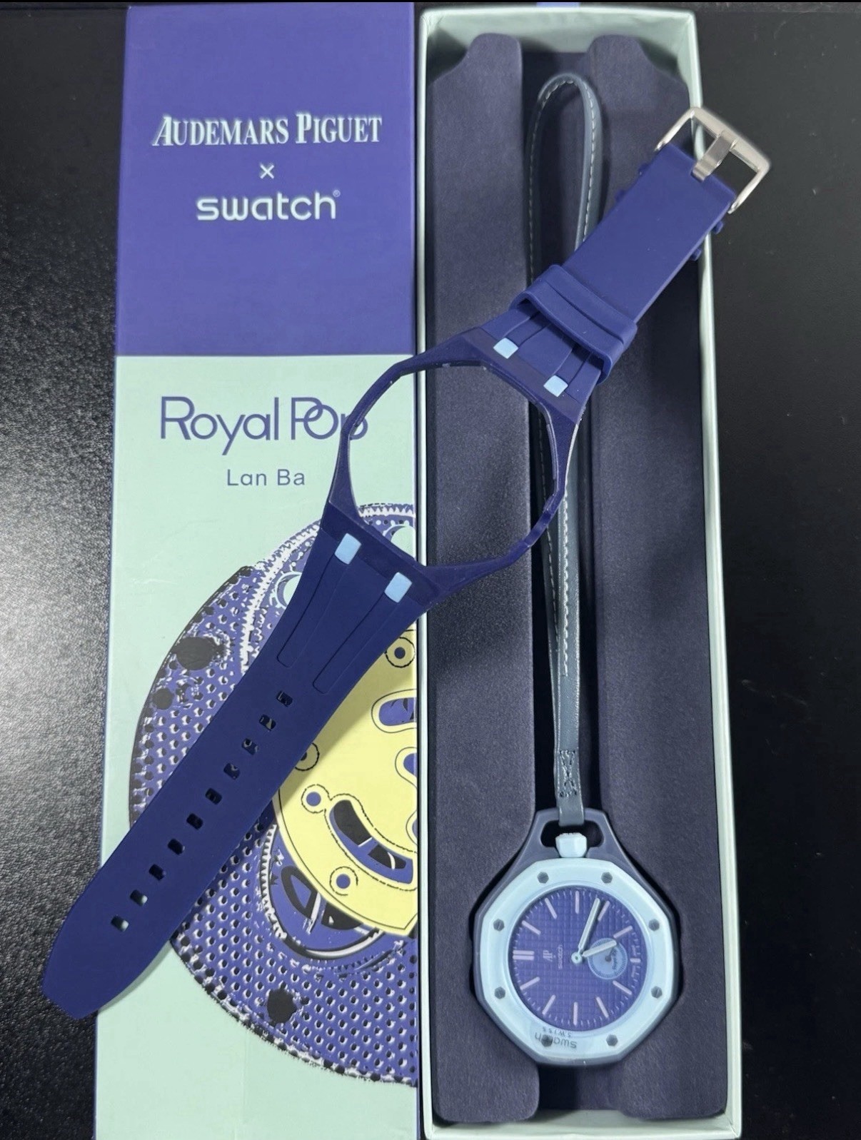 Swatch Royal Pop Lan Ba Quartz Analog Blue Rubber Strap Octagon w/ Box