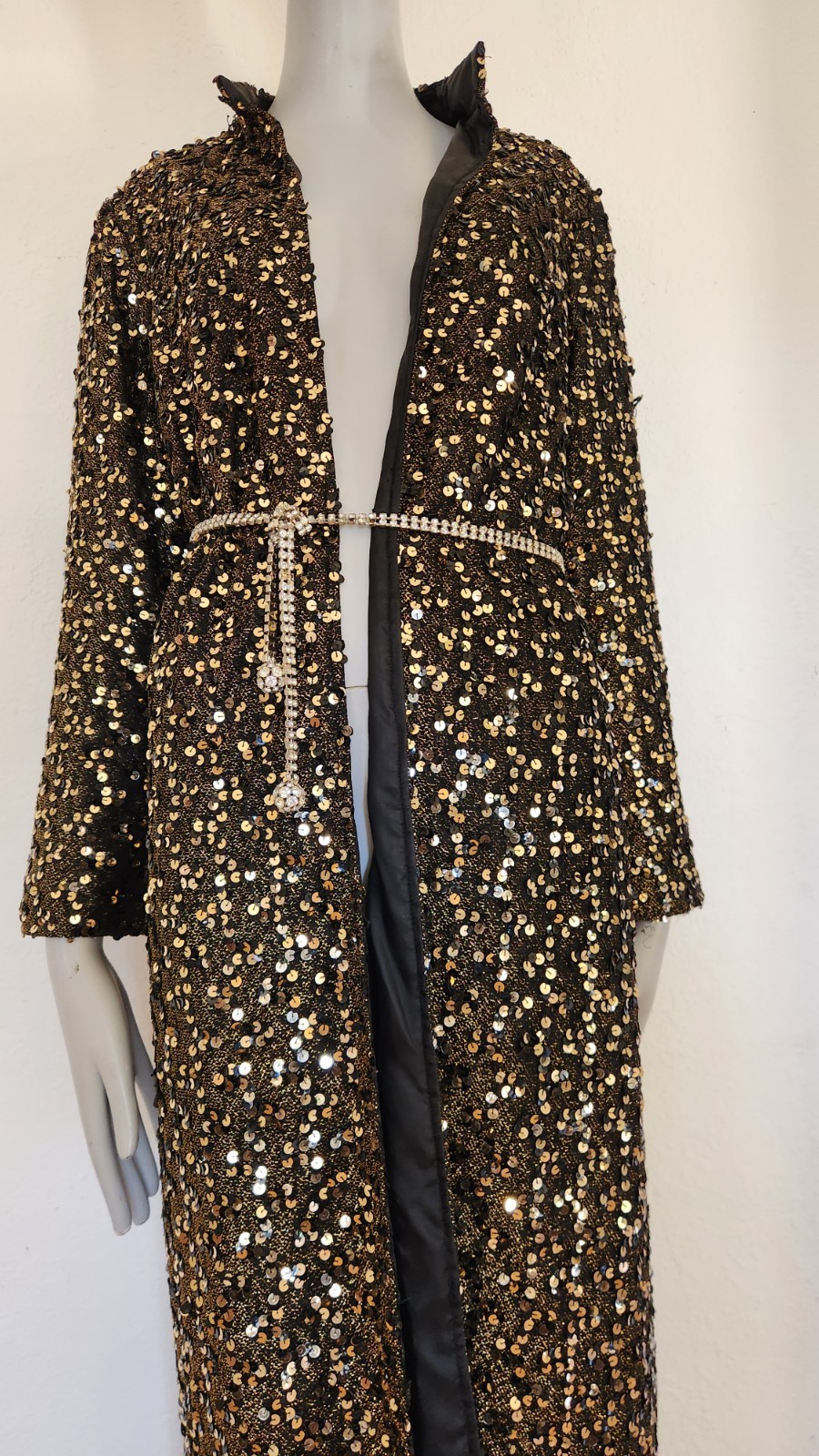 Rare 70\'s Vintage Gold Sequin Duster Long Coat, Opera Coat, s m l Rare 70\'s Vintage Gold Sequin Duster Long Coat, Opera Coat, s m l