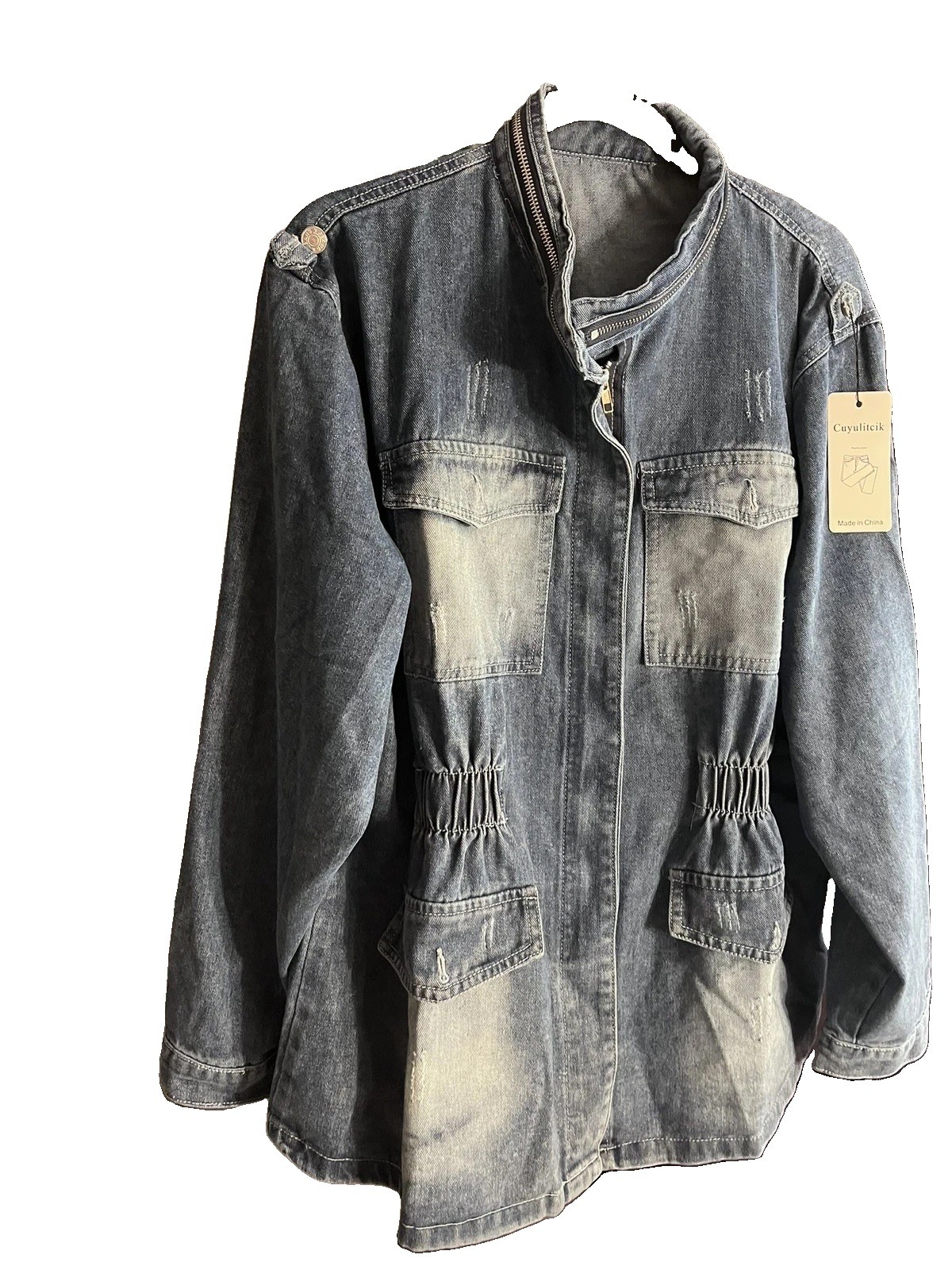 Wonderly Women\'s Denim Medium Wash Utility Jacket Plus Size 4X Pockets Button Up