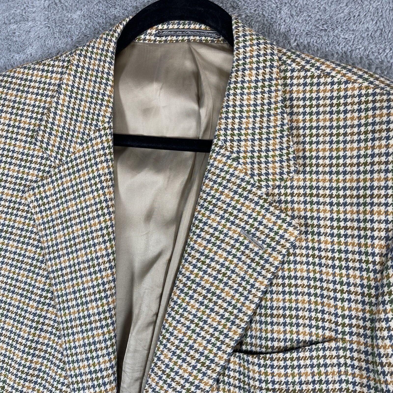 VTG Ermenegildo Zegna Blazer Men 42R Green Tan Houndstooth Fine Worsted 100\'s