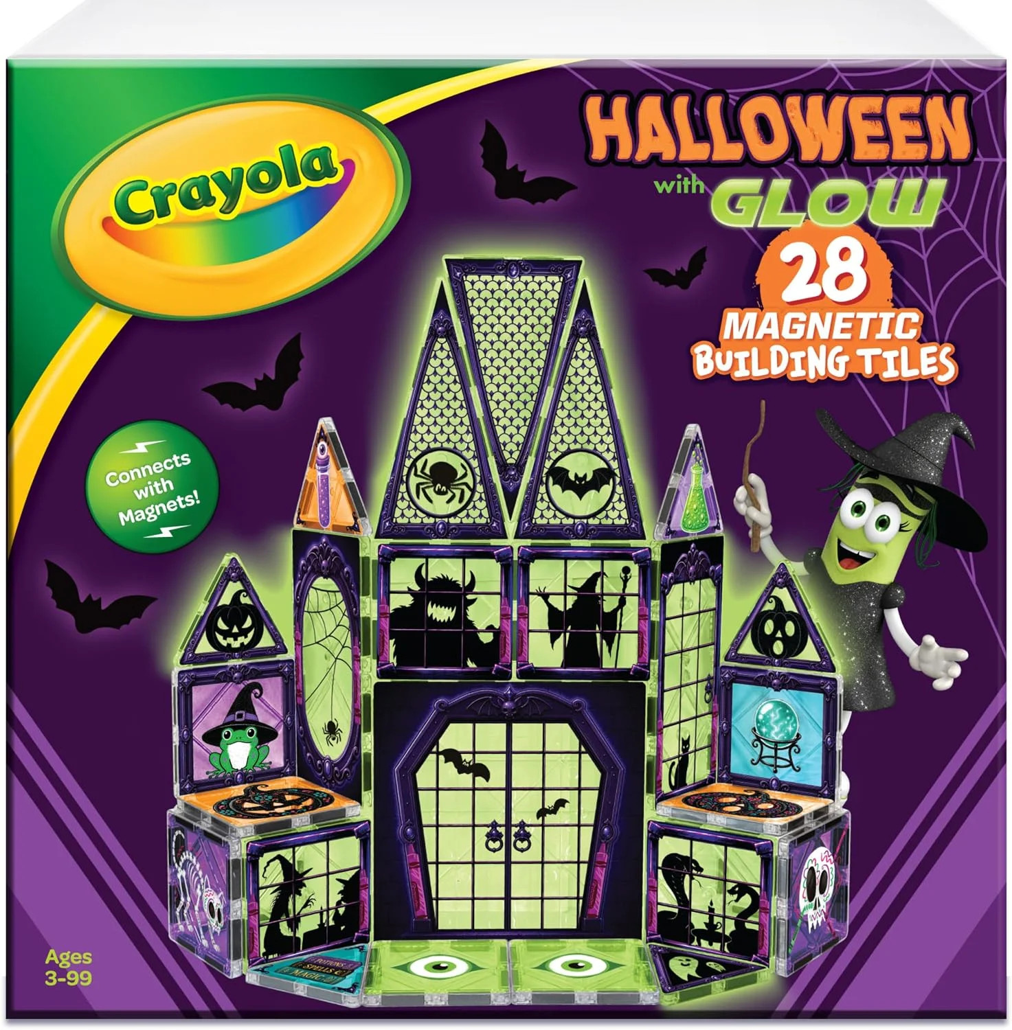 CreateOn Crayola Halloween Glow Magnetic Haunted House Tiles Set, Building Set f