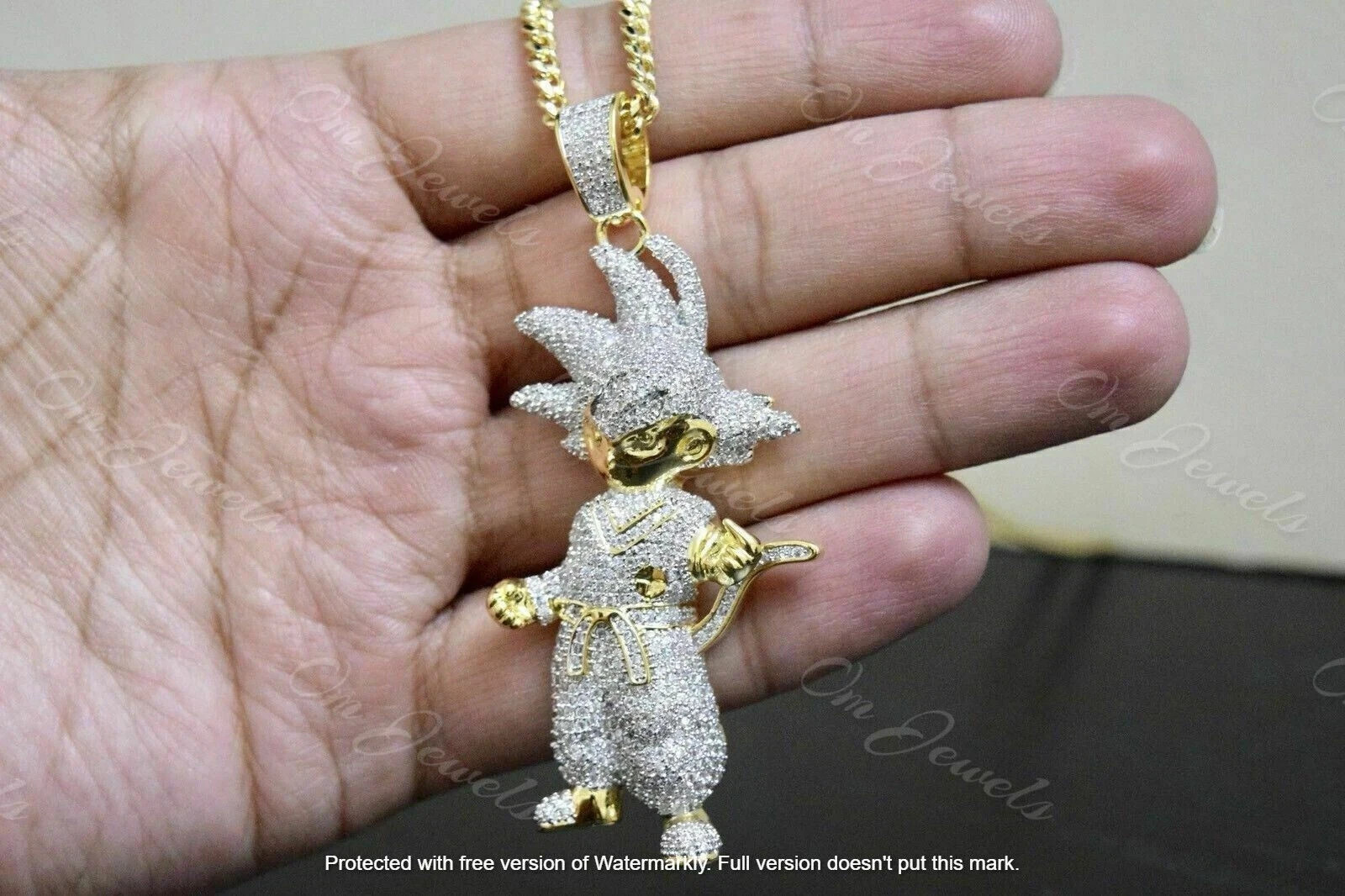 2Ct Lab Created Diamond Dragon Ball Super 14K Yellow Gold Plated Silver Pendant