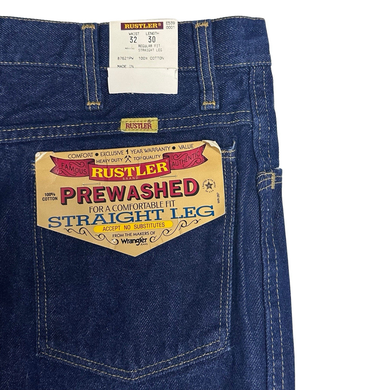 Vintage Rustler Jeans NWT Deadstock 32x30 Straight Leg Prewashed Made in USA 80s