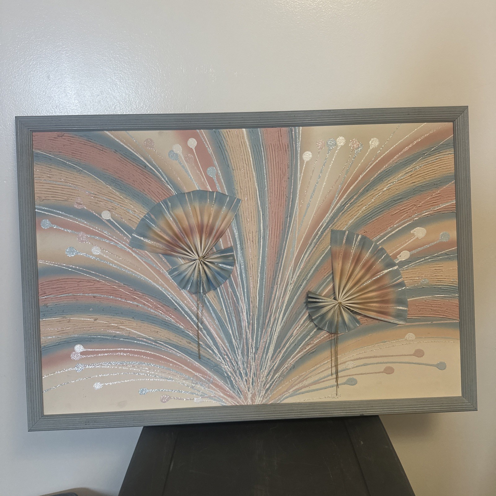 Vintage 1980s Airbrush Fan Wall Art Pastel Deco Post Modern Mixed Media (Quinn )