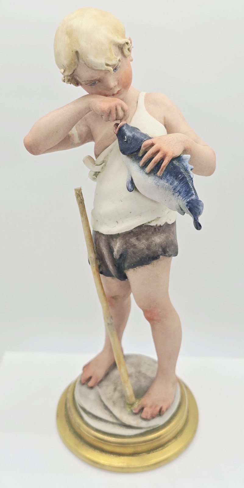 RARE Signed Giuseppe Cappe Works of Art Capodimonte Italy Figurine Boy Fishing RARE Signed Giuseppe Cappe Works of Art Capodimonte Italy Figurine Boy Fishing