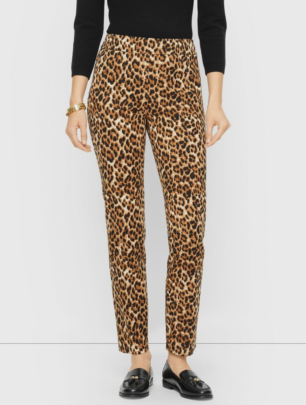 NEW $99 TALBOTS Chatham Brown Leopard Twill Bi-Stretch Ankle Pants  Sz 10P