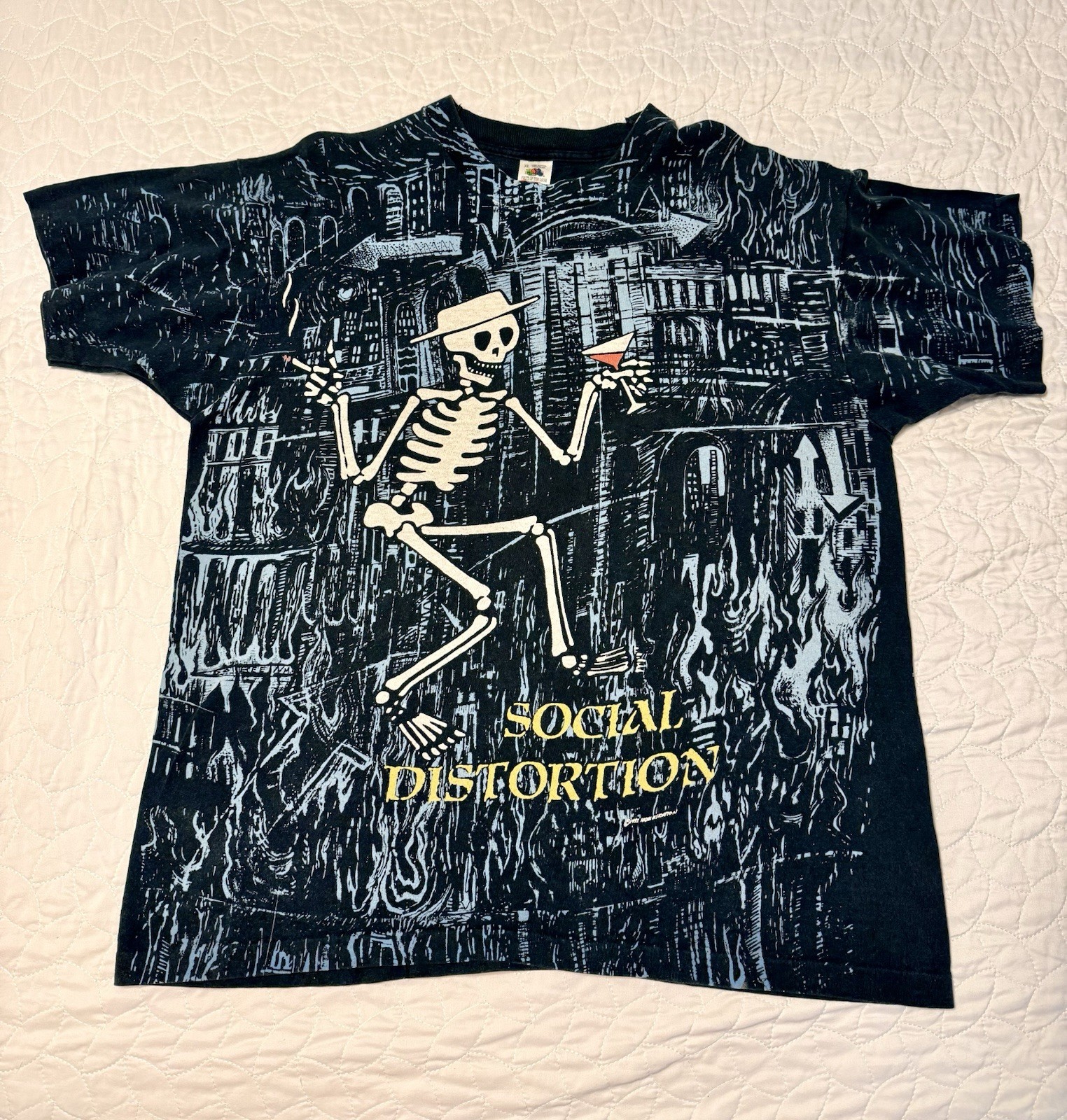 Vintage 1992 Social Distortion Skeleton All-Over Print Tshirt Vintage 1992 Social Distortion Skeleton All-Over Print Tshirt