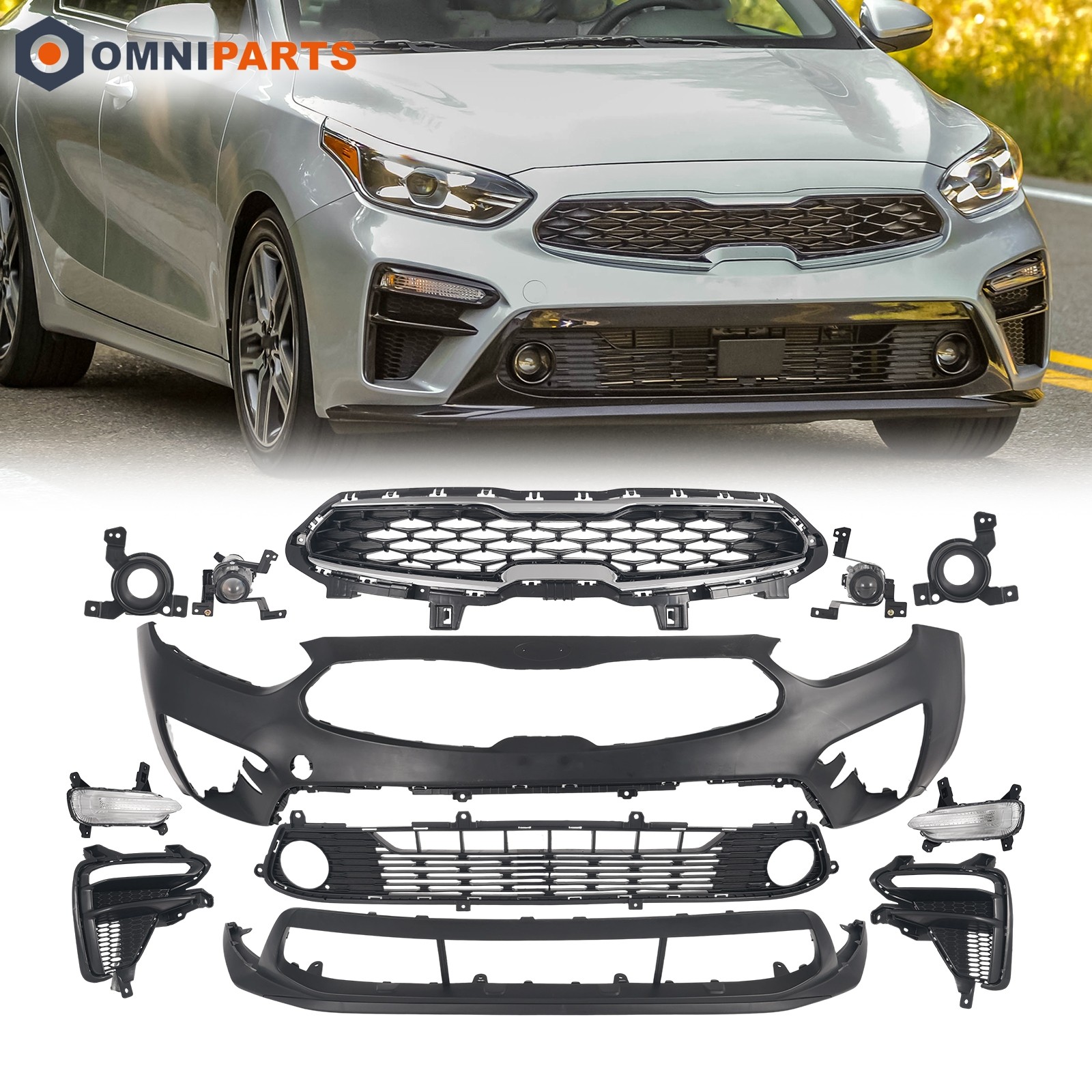 For Kia Forte 2019 2020 2021 Front Bumper Grille Complete Set With Fog Lights