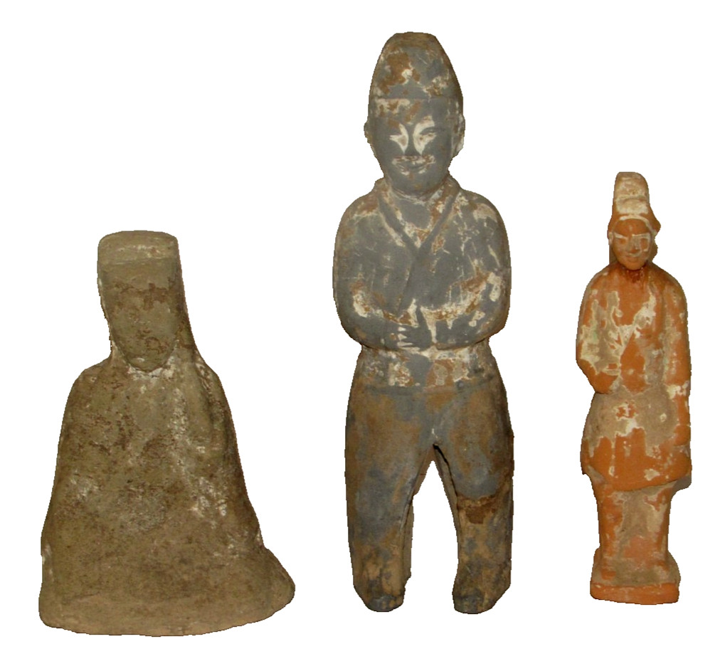 Antique Chinese Han Pottery Figures Minqgi c. 206 BC-220 AD Lot of Three Figures