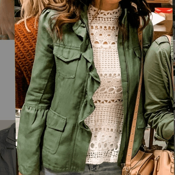 Hinge Nordstrom Jacket Olive Green Ruffle Front S Hinge Nordstrom Jacket Olive Green Ruffle Front S