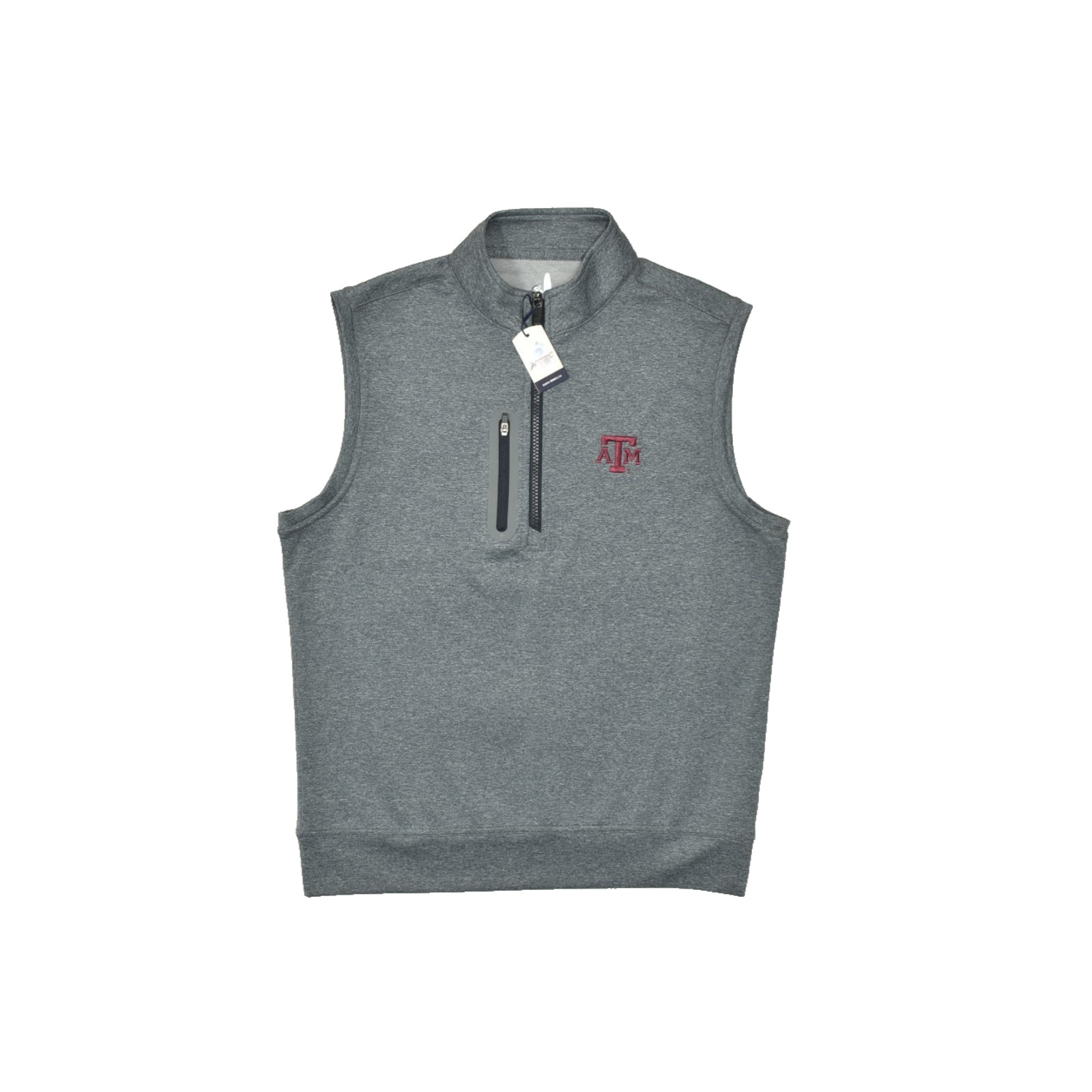 johnnie-O Denny Men\'s Vest Size S Gray Texas A&M Quarter Zip Pullover NEW