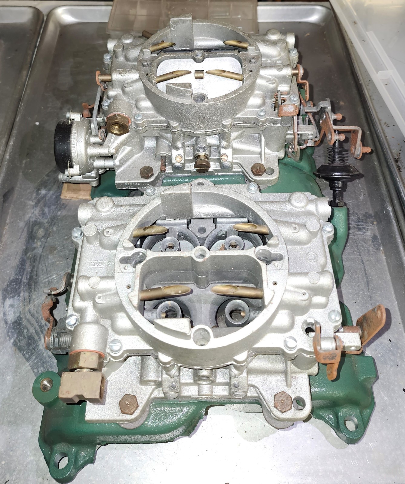 Buick Nailhead Dual Quad Intake Manifold and Carter AFB Carburetors