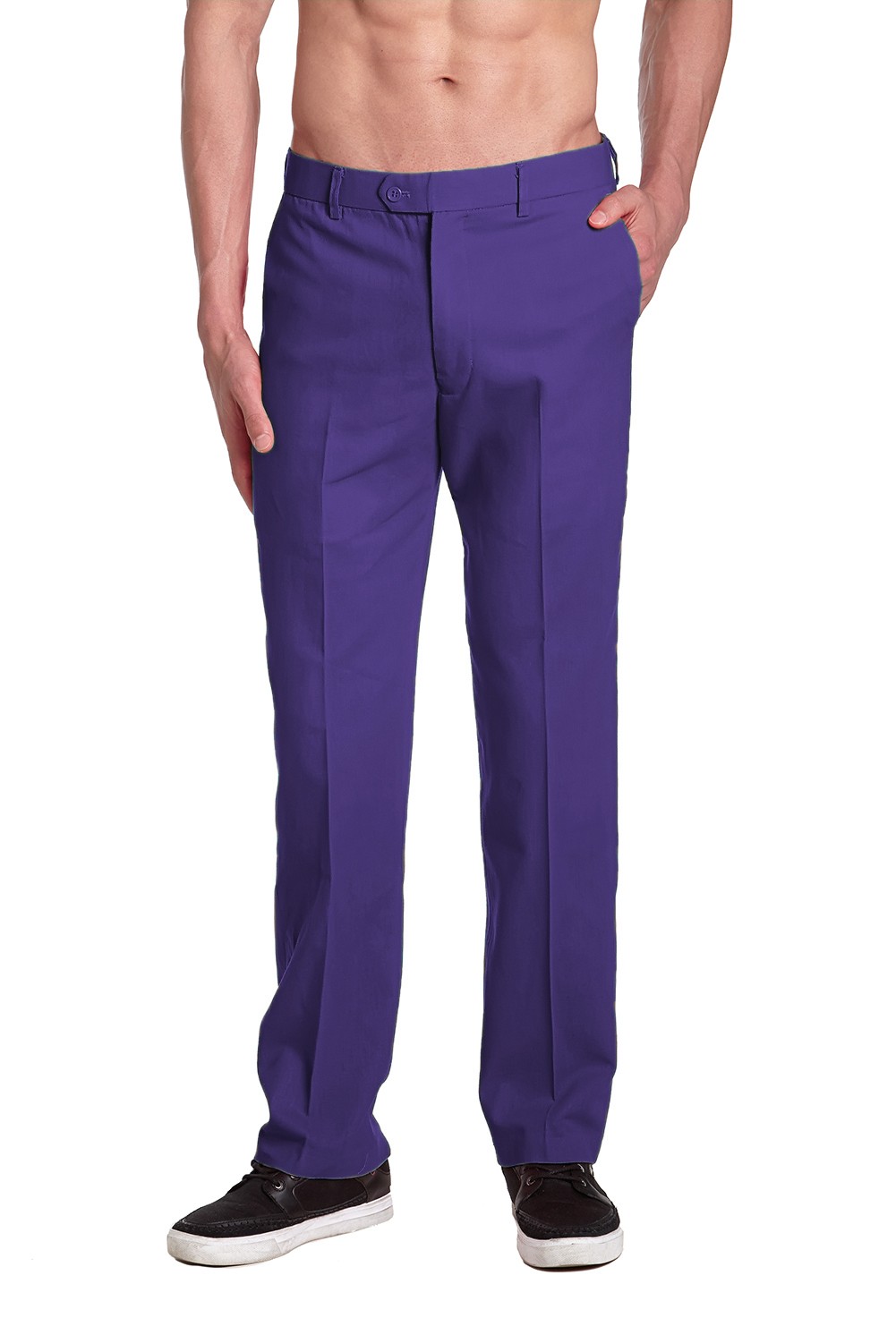 CONCITOR Brand Men\'s COTTON Dress Pants PURPLE INDIGO Flat Front Mens Trousers