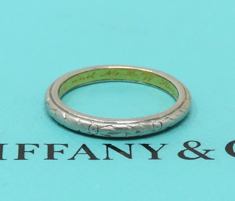 NYJEWEL Antique Tiffany & Co. 22k Gold & Platinum 2.4mm Band Ring dated 1918