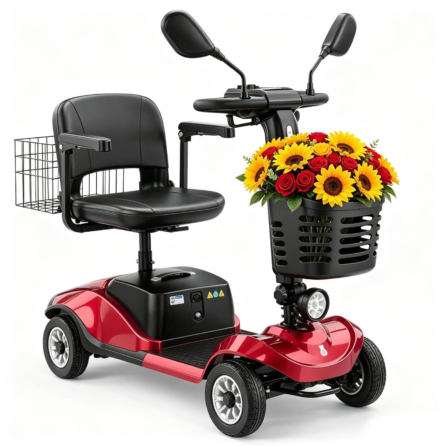 4 Wheels Mobility Scooter Electric Big Space Heavy Duty 350Lbs Adult Rear Mirror