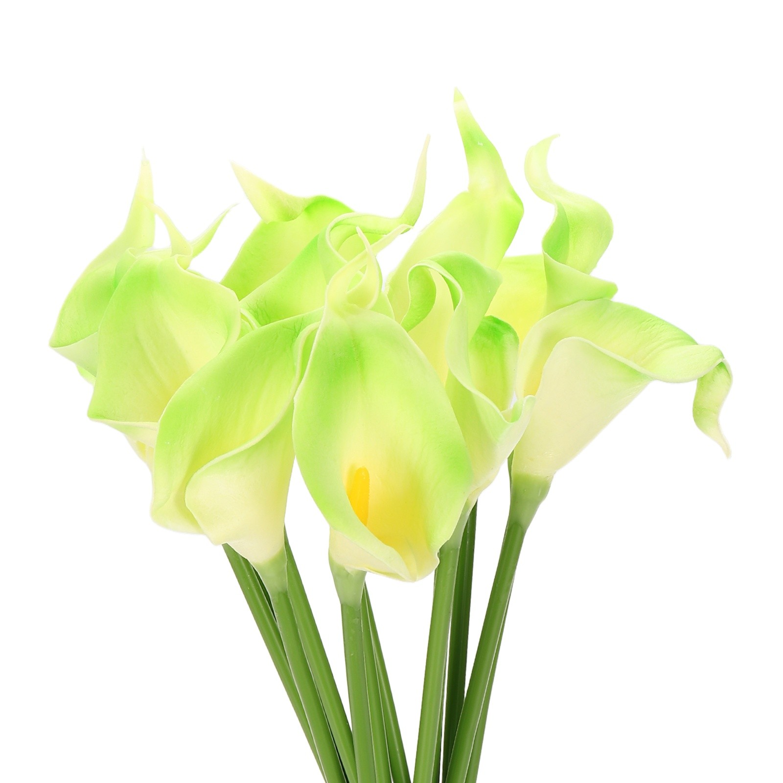 12Pcs 13 Inch Artificial Calla Lily Fake Flowers Real Touch Light Green/Yellow,