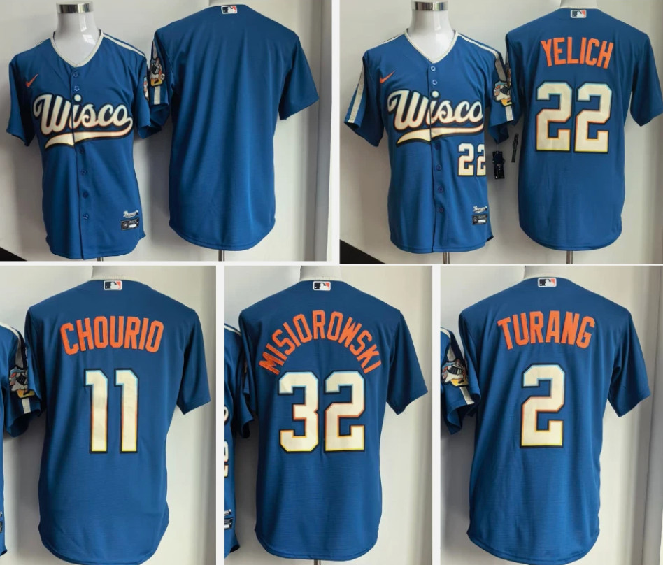 HOT SALE~ Brewers City Connect MEN Jersey Mineral Blue Size S-2XL