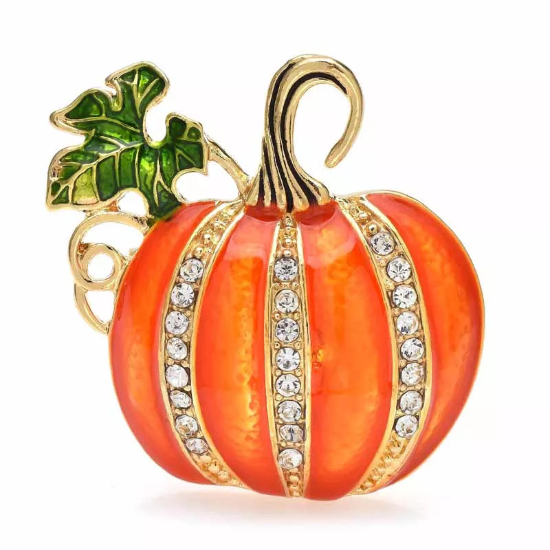 Enamel Pumpkin Brooch Classic Rhinestone Halloween Pin