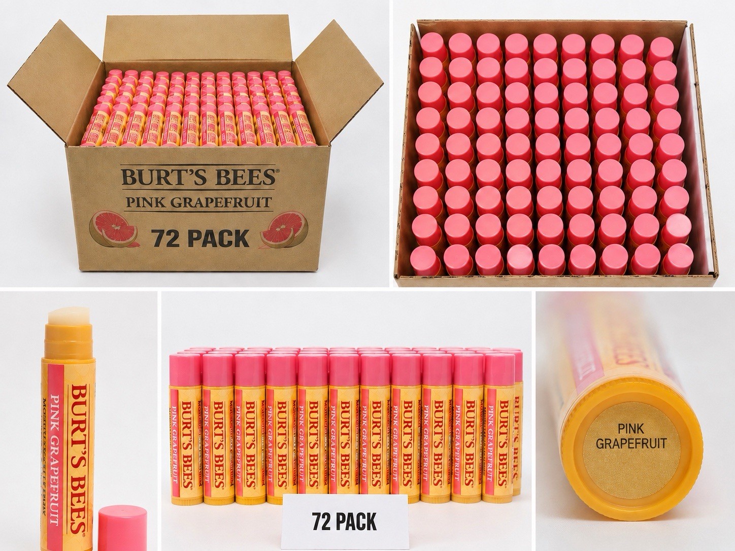 Burt\'s Bees Pink Grapefruit Moisturizing Lip Balm – 72 PACK