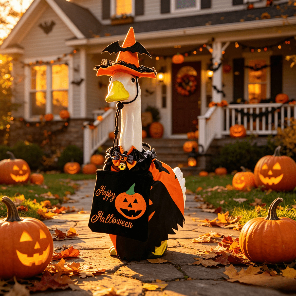 Halloween Porch Goose Outfits with Hat & Bag fit 23Inch Statue Outdoor Decor