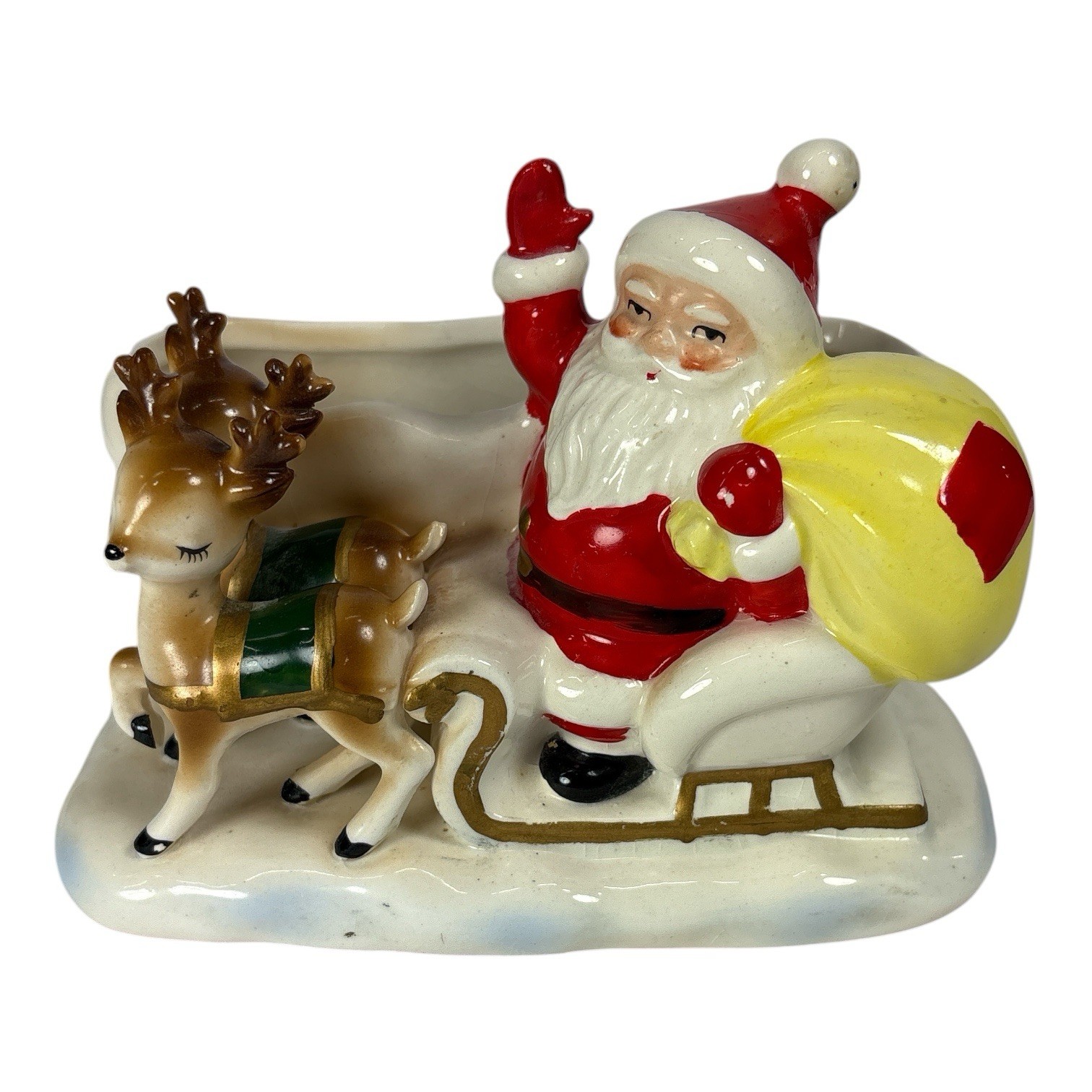 Vintage Lefton Santa Claus Reindeer Sleigh Christmas Ceramic Planter Japan 2915 Vintage Lefton Santa Claus Reindeer Sleigh Christmas Ceramic Planter Japan 2915