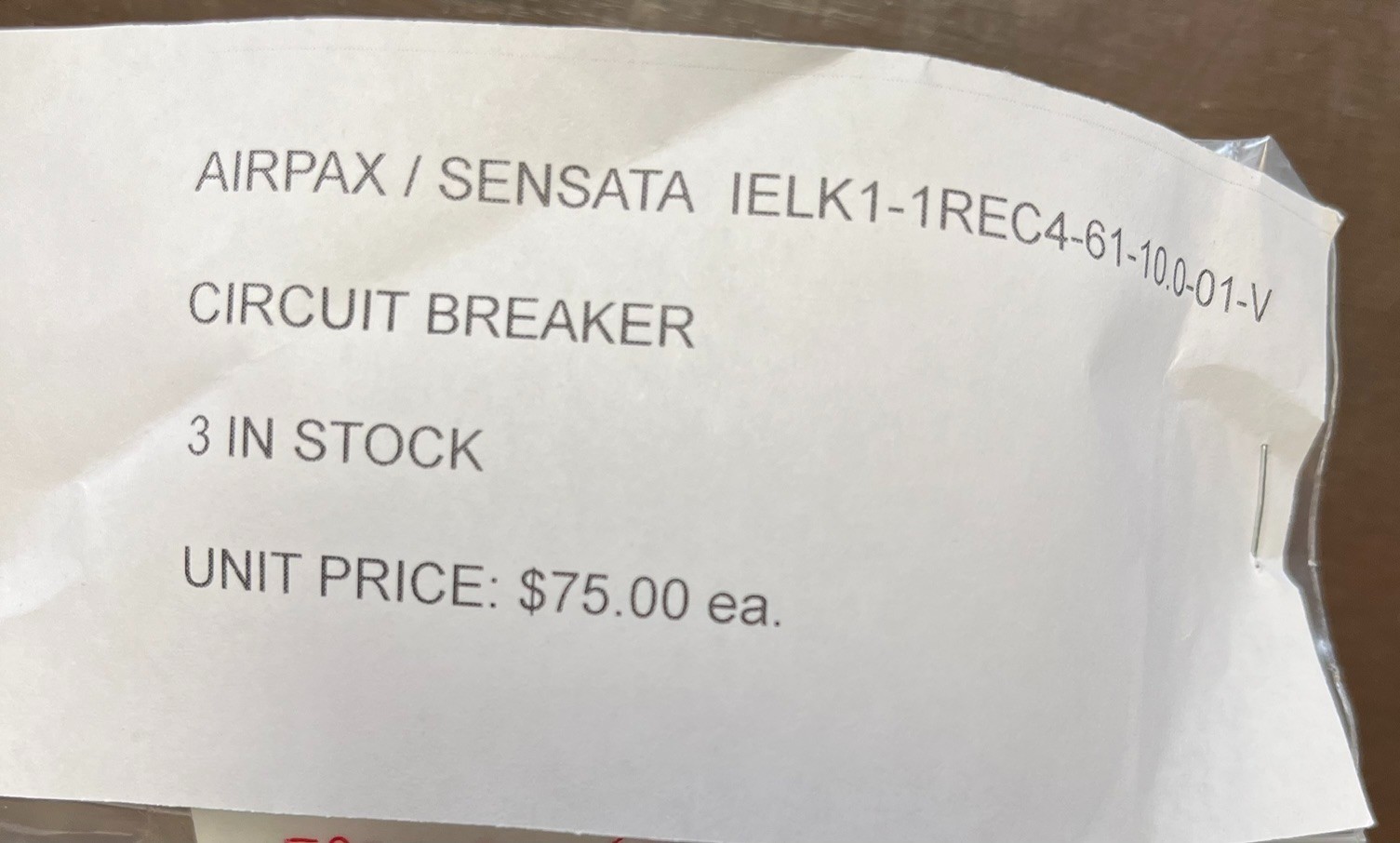 Airpax/Sensata Circuit Breaker P/N IELK1-1REC4-61-10.0-01-V Airpax/Sensata Circuit Breaker P/N IELK1-1REC4-61-10.0-01-V
