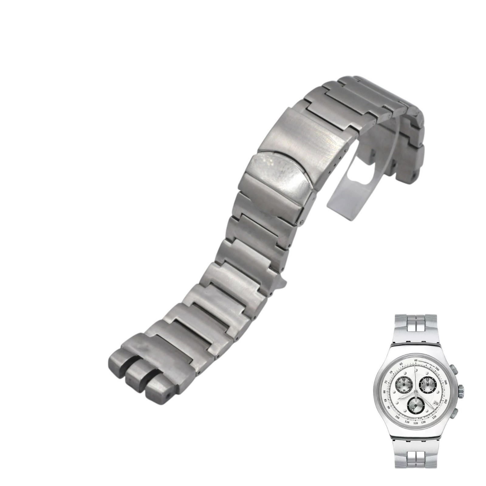 23mm Silver Color Steel Watch Bracelet For Swatch  XL Irony The Chrono YOS401G