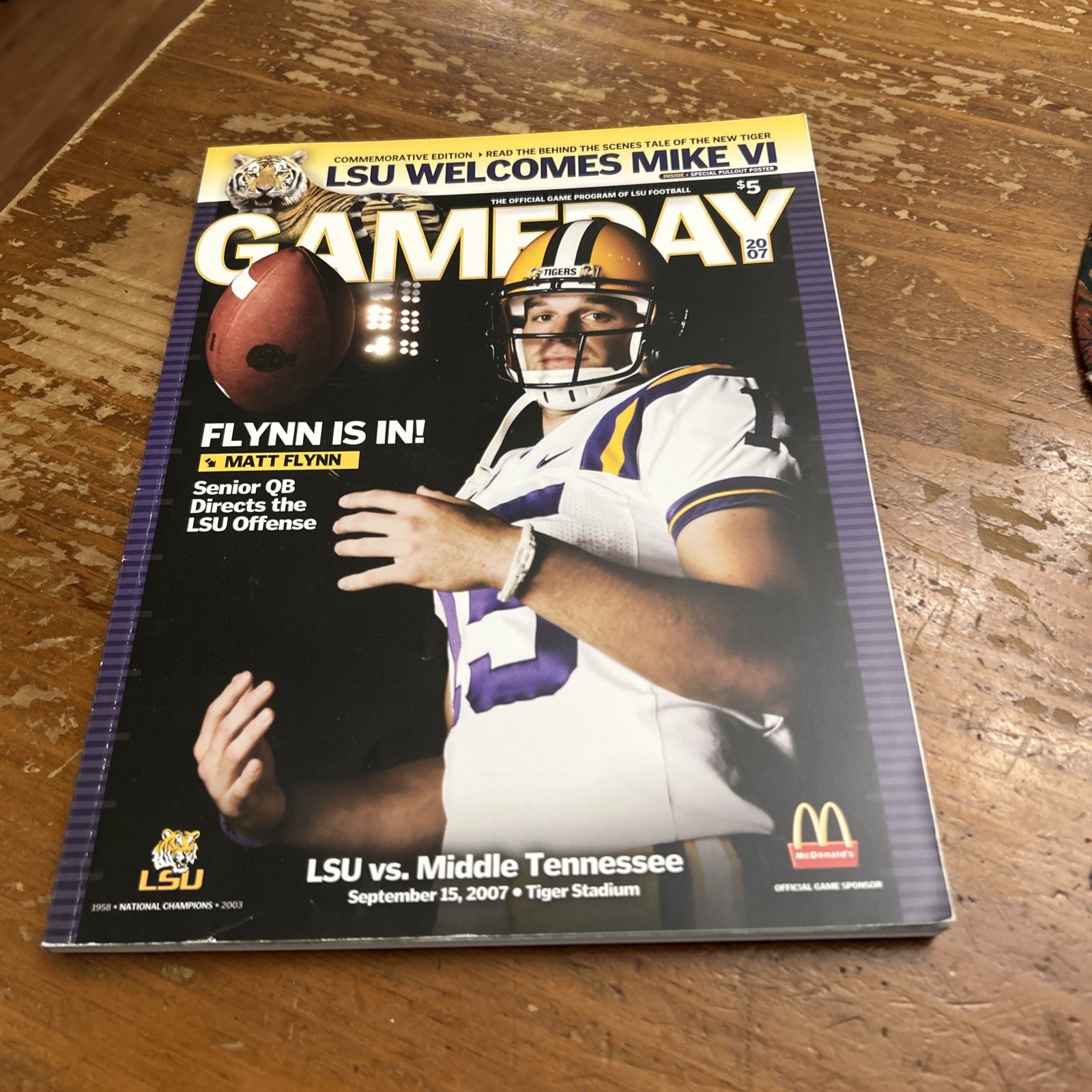 VTG 2007 LSU TIGERS MIDDLE TENNESSEE BLUE RAIDERS FOOTBALL PROGRAM MATT FLYNN