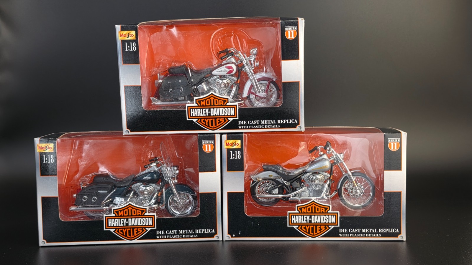 Maisto Harley Davidson Series 11 1:18 Lot of 3 2001 Motorcycles New in Box
