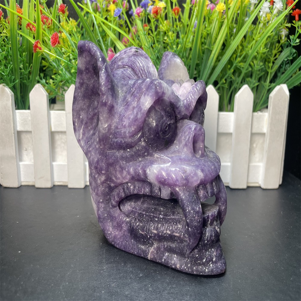 2.8LB 4.6''Lepidolite Devil  Ornament Crystal Quartz Carving Gift