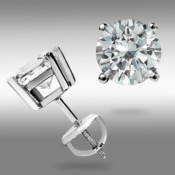GRA Certified 2 Ct TW REAL Moissanite Solitaire Stud Earrings in 14K White Gold