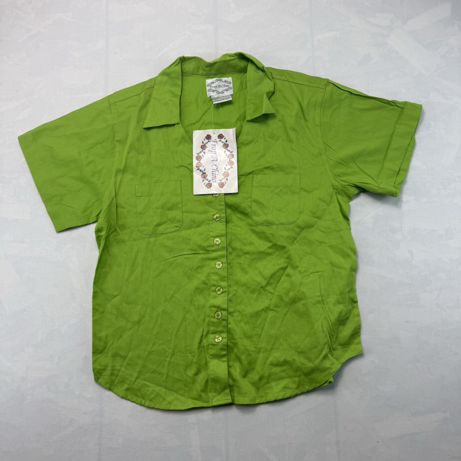 NWT Vintage Frap A Chino Linen Blend Shirt Women L Green Button Up