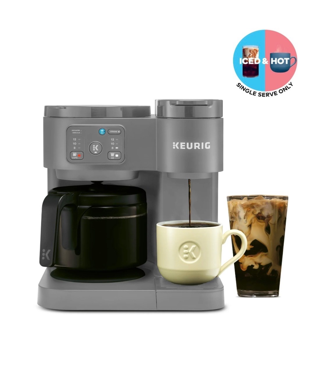 Keurig K Duo Essentials Hot Iced Single Serve K Cup Pod Coffee Maker Color Grey